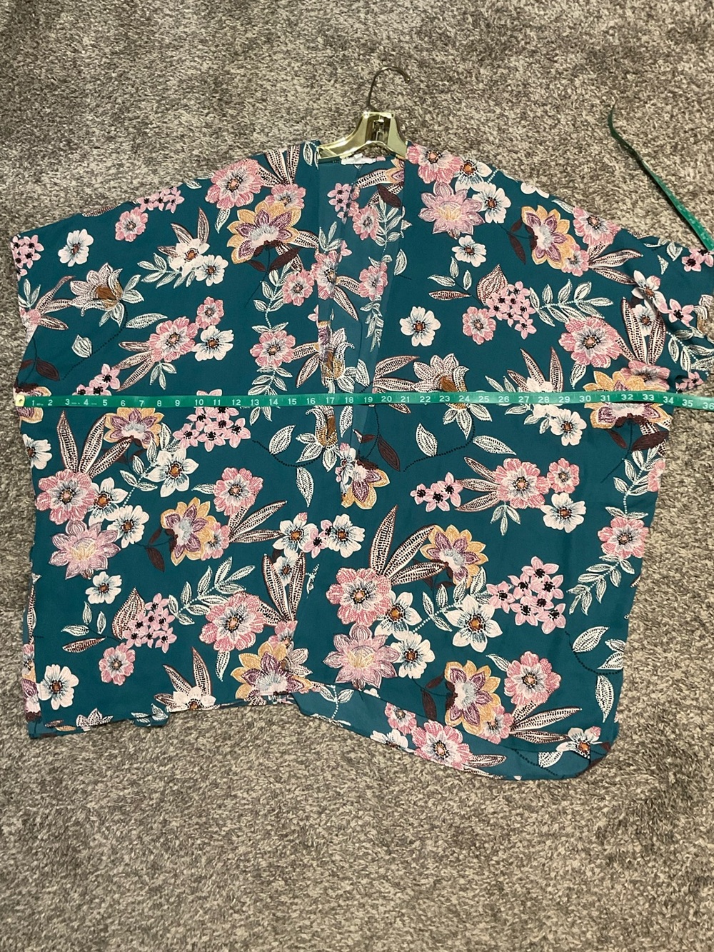 Maurices Teal Floral Kimono Open Front Shrug/Cover Up - One Size - Picture 7 of 8